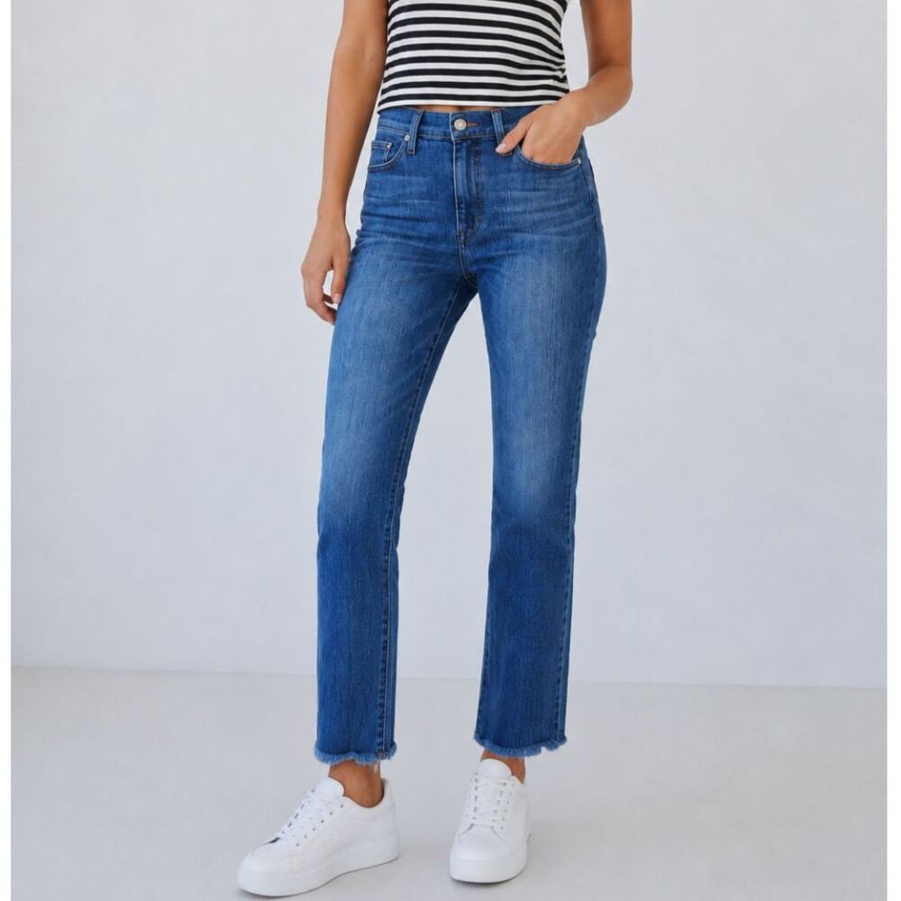 AYR The Pop Women's 25S Blue High Rise Cropped Straight Jeans Frayed Hem Capsule